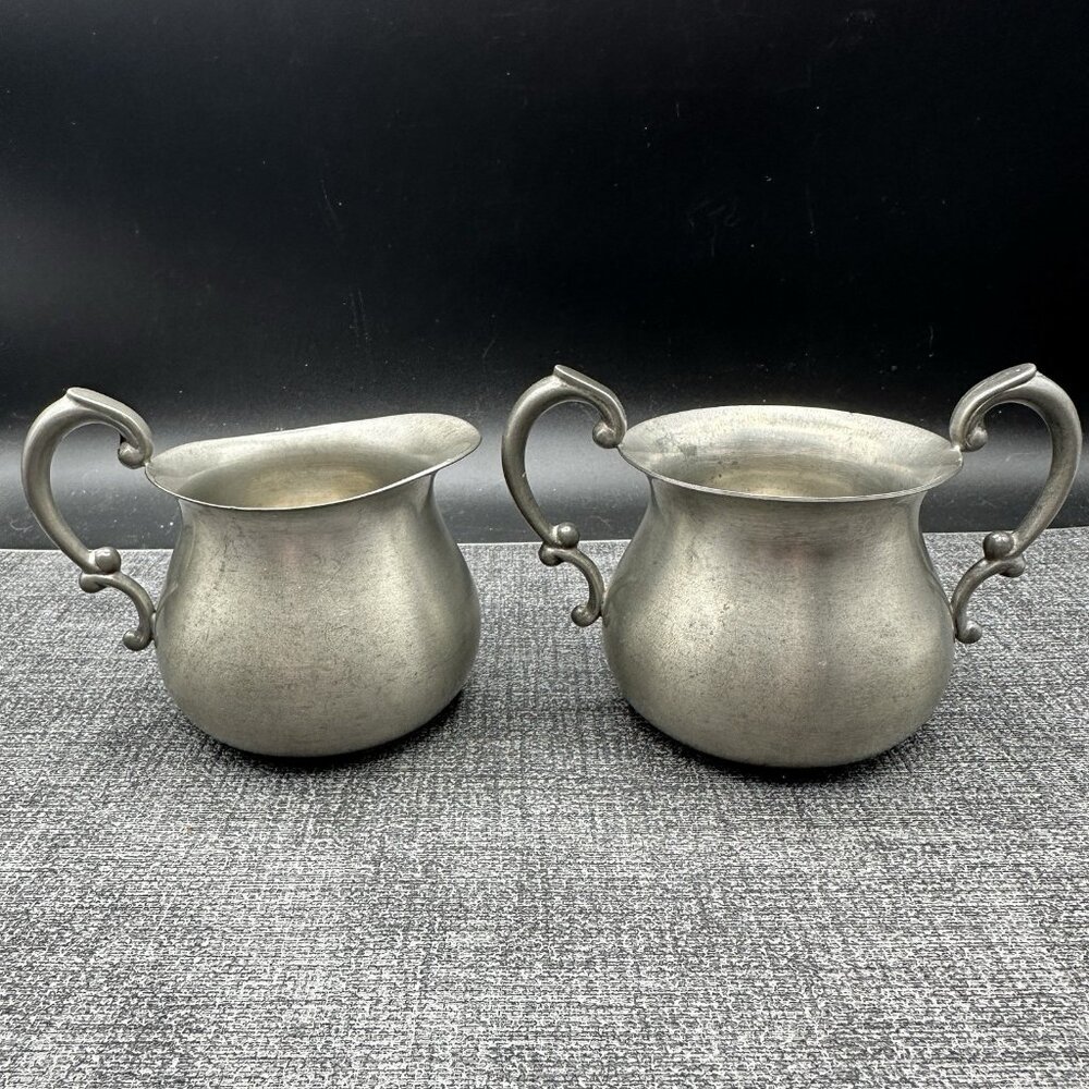 Vintage Empire Pewter Creamer & Sugar Bowl Marked Old Mark USA Primitive